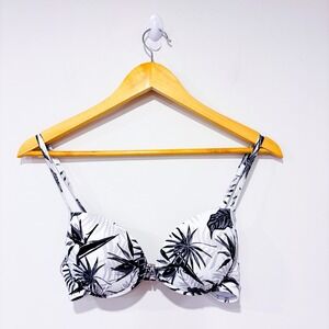 TAG Black white tropical floral bikini top | Beach tropical | Small